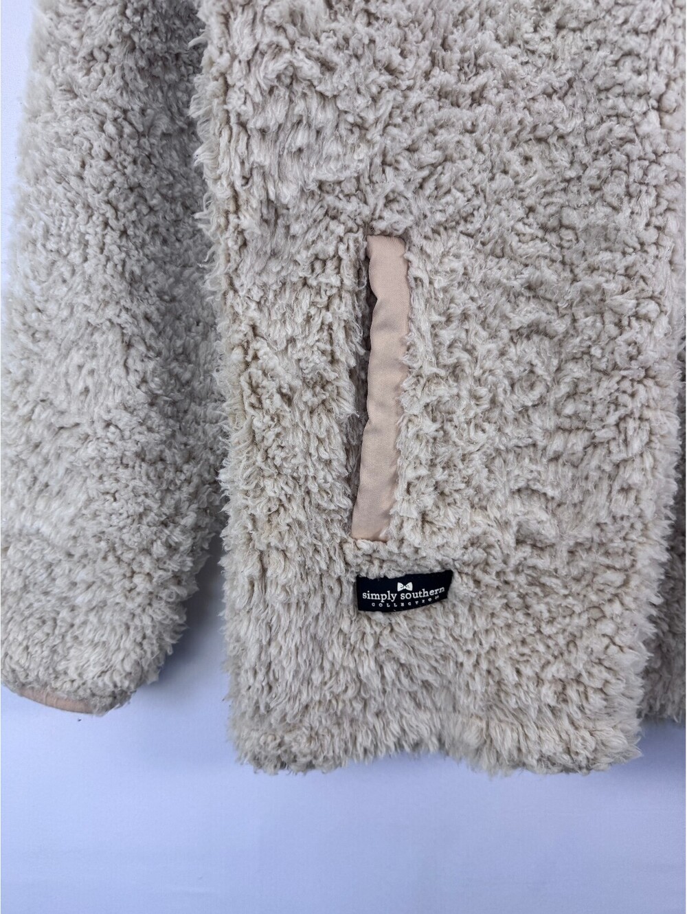 Simply Southern SOFT Sherpa Preppy Pullover Women's M Cream Quarter Zip Fuzzy - Picture 2 of 10